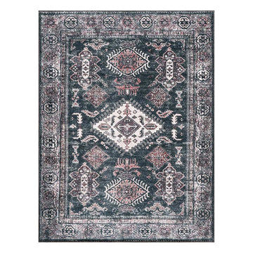 Venice Black Oriental Washable Indoor Area Rug-5x7