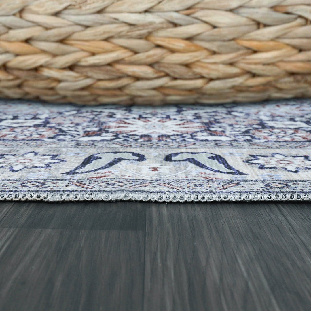 Machine Washable Blue Indoor Area Rug Traditional 8x10 9x12