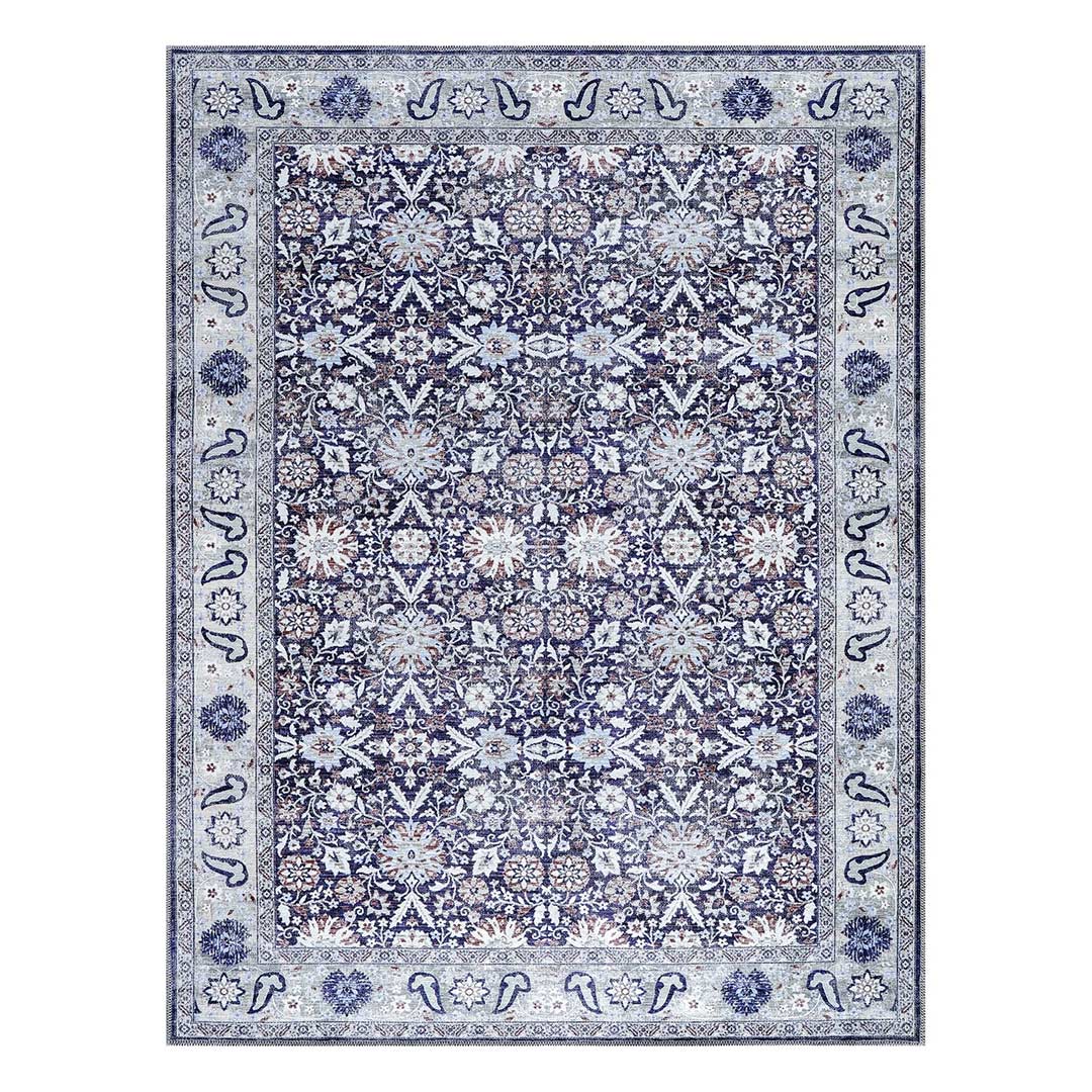 Machine Washable Blue Indoor Area Rug Traditional 8x10 9x12