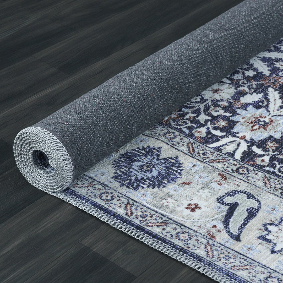 Machine Washable Blue Indoor Area Rug Traditional 8x10 9x12