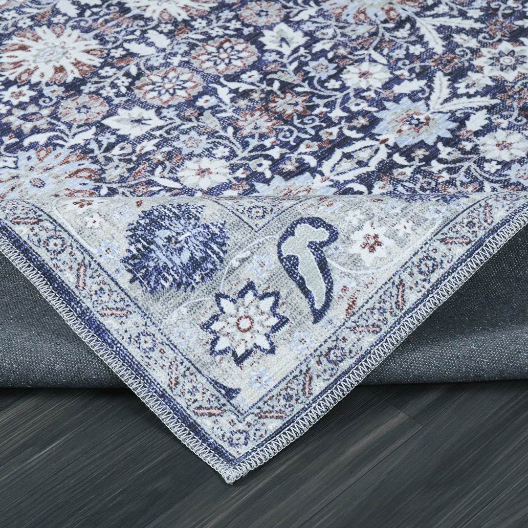 Machine Washable Blue Indoor Area Rug Traditional 8x10 9x12
