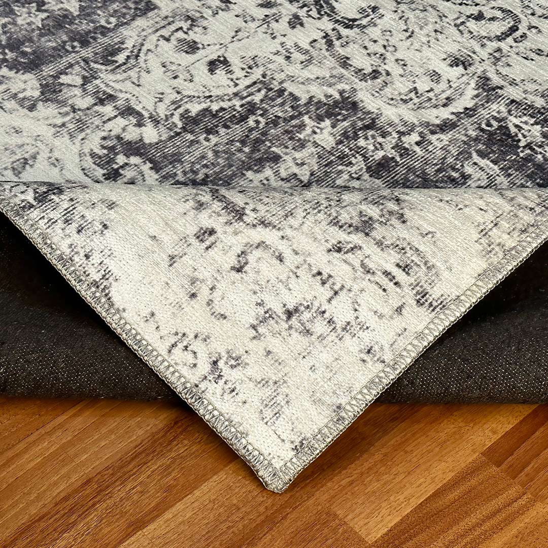Machine Washable Gray Area Rug Medallion 8x10 9x12