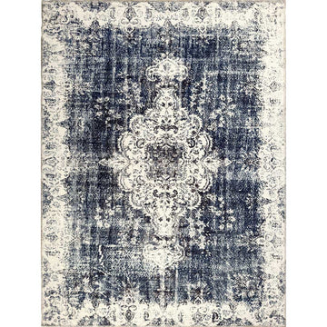 Venice Navy Medallion Washable Indoor Area Rug-8x10