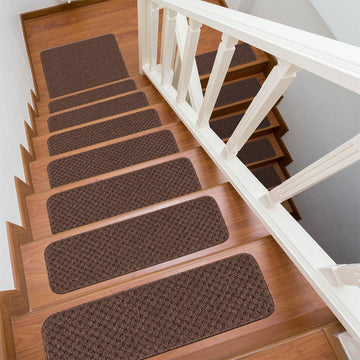 Waffle Brown Solid Non-Slip Stair Treads Rug-Setof8