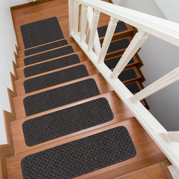 Waffle Dark Gray Solid Non-Slip Stair Treads Rug-Setof8