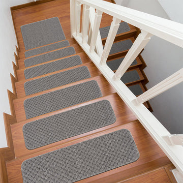 Waffle Gray Solid Non-Slip Stair Treads Rug-Setof15