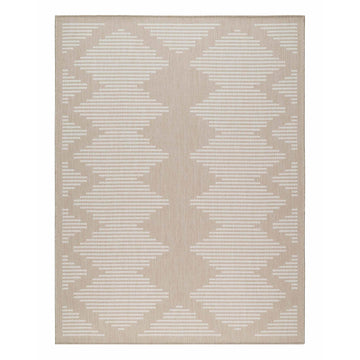 Waikiki Beige Geometric Striped Outdoor Area Rug-5x7