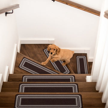 Carmel Brown Bordered Non-Slip Stair Treads Rug-Setof15