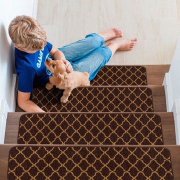 Rania Brown Trellis Non-Slip Stair Treads Rug-Setof8